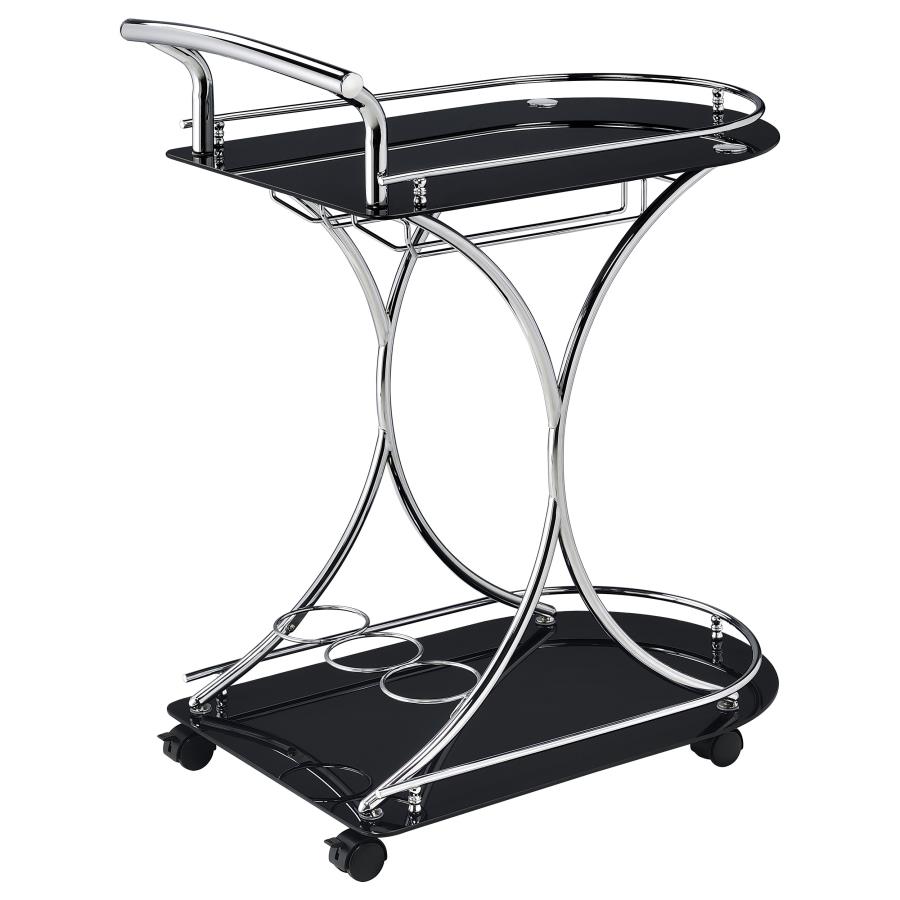 (image for) Elfman 2-tier Glass Shelf Metal Bar Cart Black and Chrome