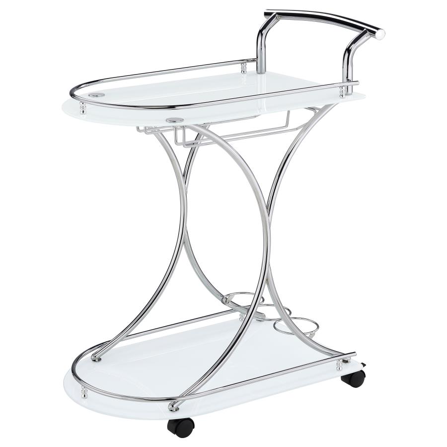 (image for) Elfman 2-tier Glass Shelf Metal Bar Cart White and Chrome