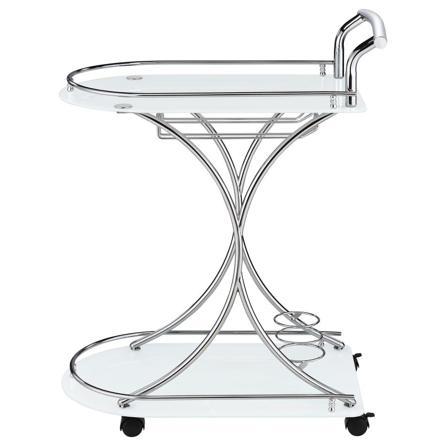 (image for) Elfman 2-tier Glass Shelf Metal Bar Cart White and Chrome