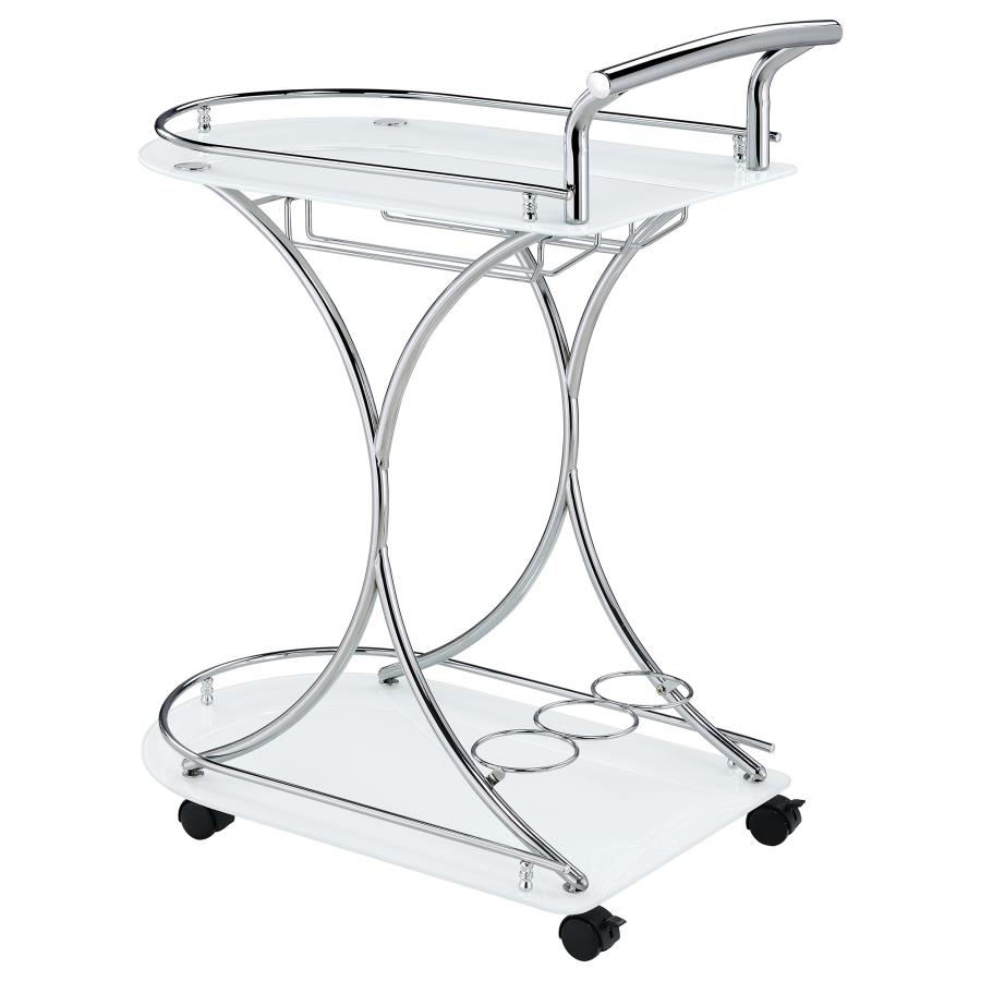 (image for) Elfman 2-tier Glass Shelf Metal Bar Cart White and Chrome