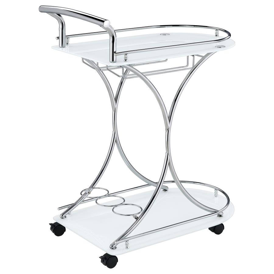 (image for) Elfman 2-tier Glass Shelf Metal Bar Cart White and Chrome