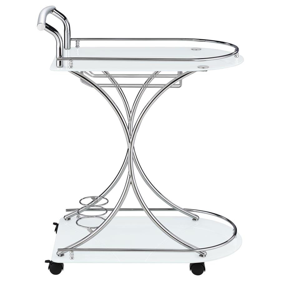 (image for) Elfman 2-tier Glass Shelf Metal Bar Cart White and Chrome