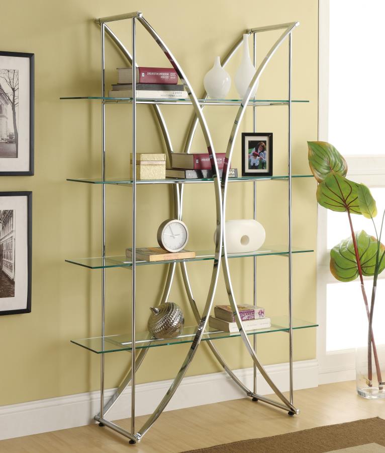 (image for) Larson 73-inch 4-shelf Glass Bookshelf Chrome