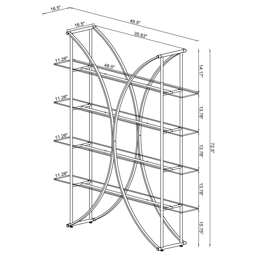 (image for) Larson 73-inch 4-shelf Glass Bookshelf Chrome