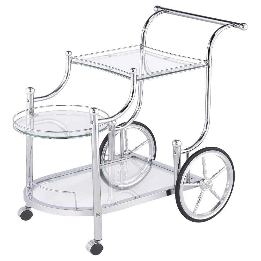 (image for) Sarandon 3-tier Glass Shelf Metal Bar Cart Chrome