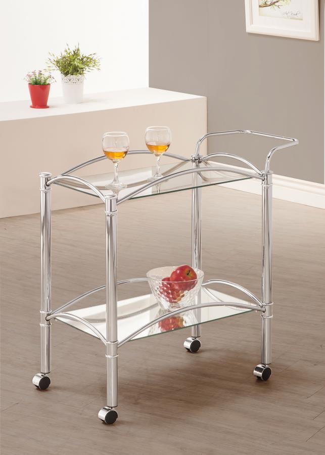 (image for) Shadix 2-tier Rectangular Glass Shelf Metal Bar Cart Chrome