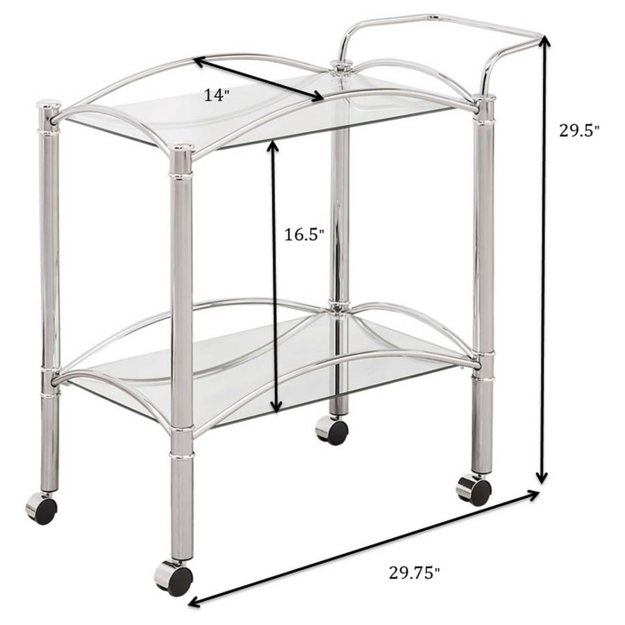 (image for) Shadix 2-tier Rectangular Glass Shelf Metal Bar Cart Chrome