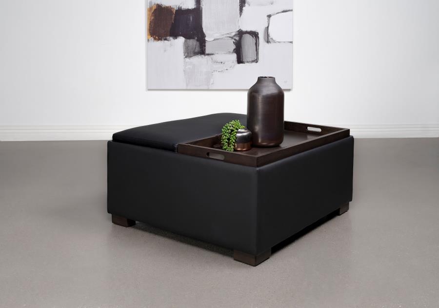 (image for) Paris Upholstered Storage Ottoman with Tray Black