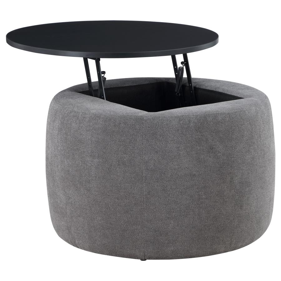 (image for) Tesoro Round Upholstered Lift Top Storage Ottoman Grey - Click Image to Close