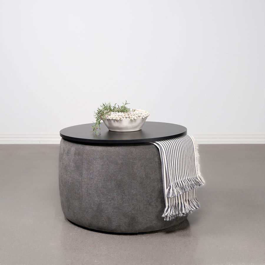 (image for) Tesoro Round Upholstered Lift Top Storage Ottoman Grey