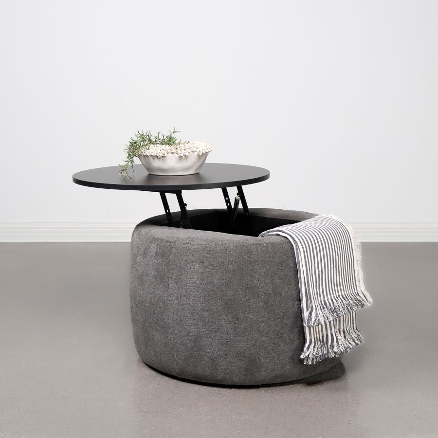 (image for) Tesoro Round Upholstered Lift Top Storage Ottoman Grey