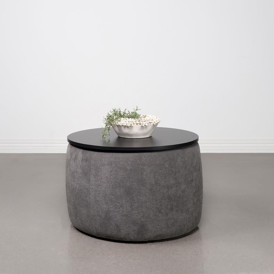 (image for) Tesoro Round Upholstered Lift Top Storage Ottoman Grey