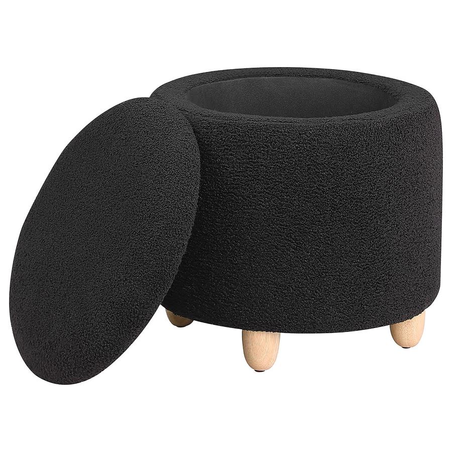 (image for) Valia Faux Sheepskin Upholstered Round Storage Ottoman Black