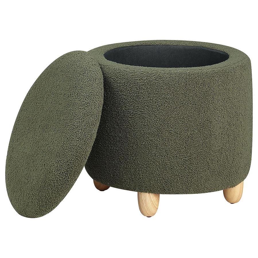 (image for) Valia Faux Sheepskin Upholstered Round Storage Ottoman Green