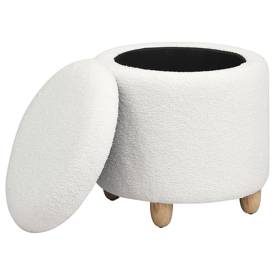 (image for) Valia Faux Sheepskin Upholstered Round Storage Ottoman Ivory