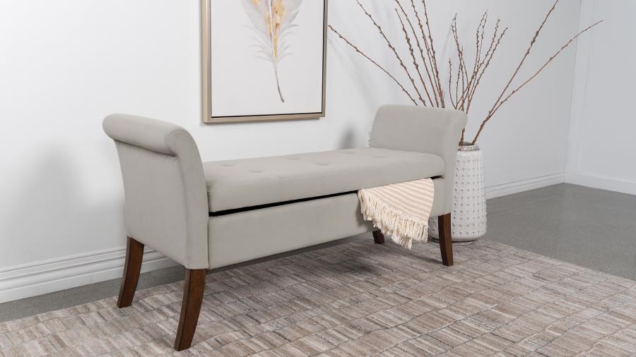 (image for) Farrah Velvet Upholstered Rolled Arm Storage Bench Beige