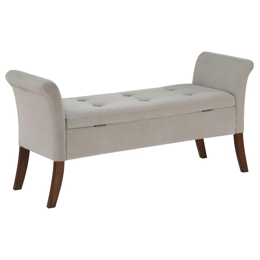 (image for) Farrah Velvet Upholstered Rolled Arm Storage Bench Beige