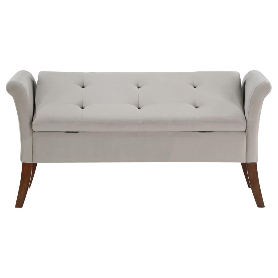 (image for) Farrah Velvet Upholstered Rolled Arm Storage Bench Beige