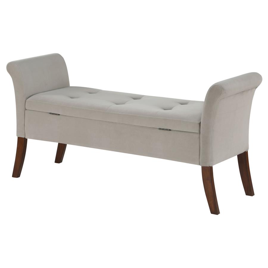 (image for) Farrah Velvet Upholstered Rolled Arm Storage Bench Beige