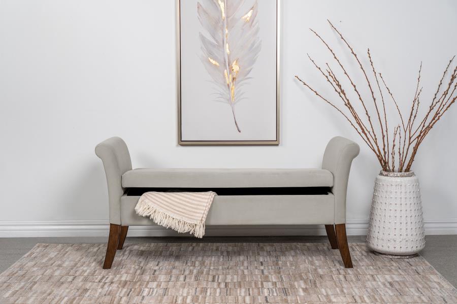 (image for) Farrah Velvet Upholstered Rolled Arm Storage Bench Beige