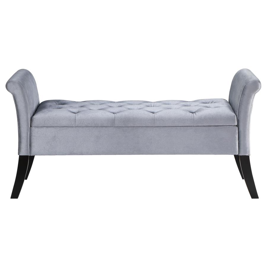 (image for) Farrah Velvet Upholstered Rolled Arm Storage Bench Silver