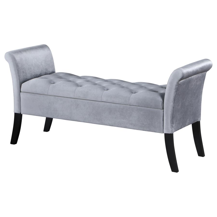 (image for) Farrah Velvet Upholstered Rolled Arm Storage Bench Silver