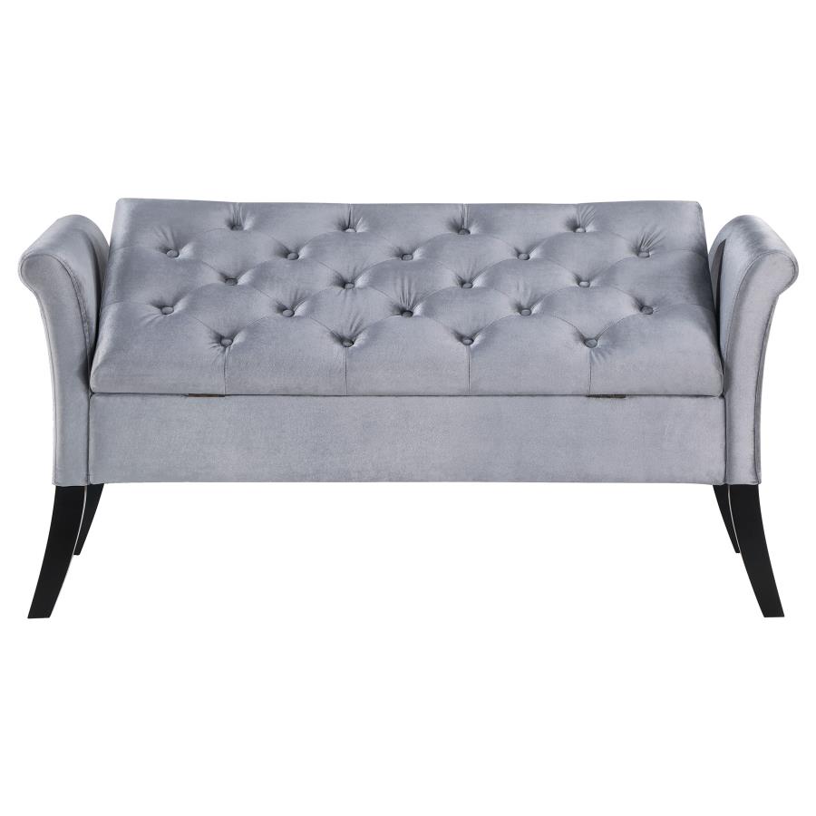 (image for) Farrah Velvet Upholstered Rolled Arm Storage Bench Silver