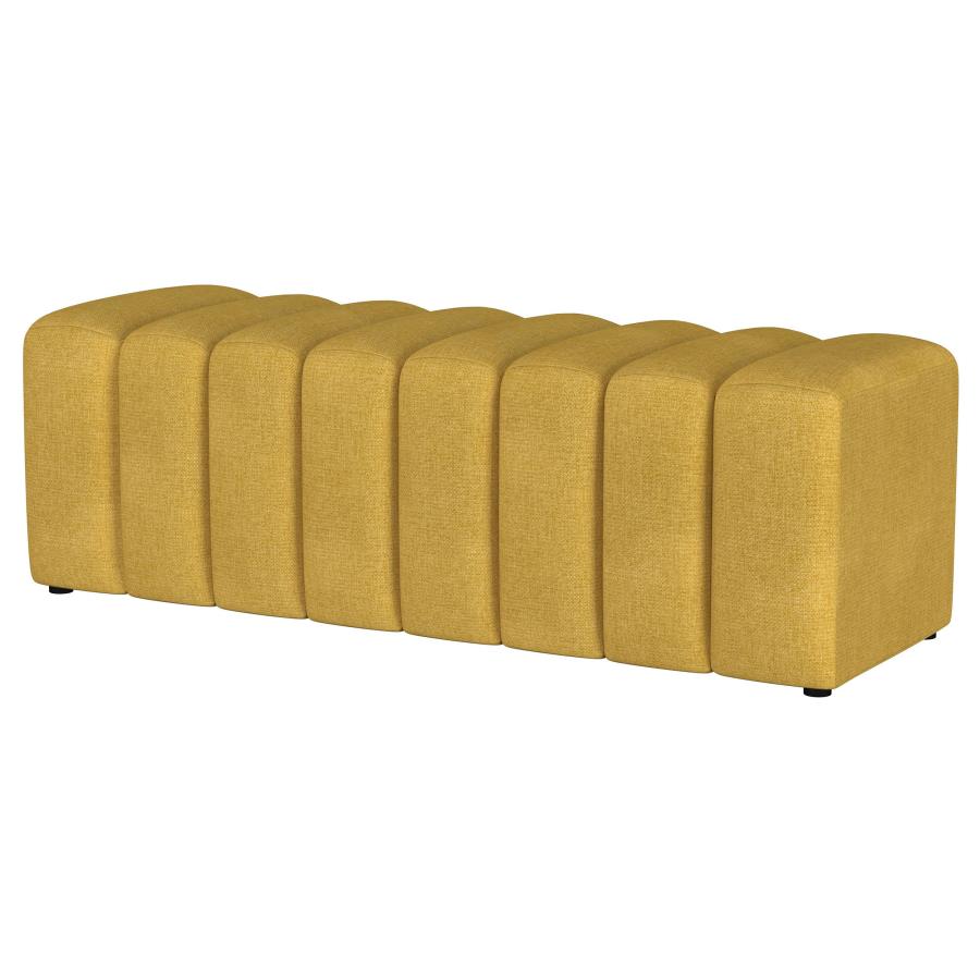 (image for) Summer Fabric Upholstered Tufted Accent Bench Mustard Yellow