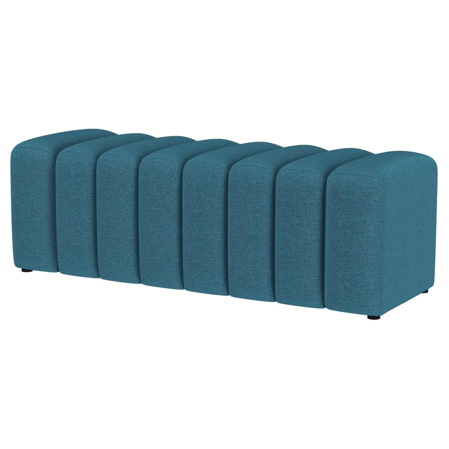 (image for) Summer Fabric Upholstered Tufted Accent Bench Peacock Blue