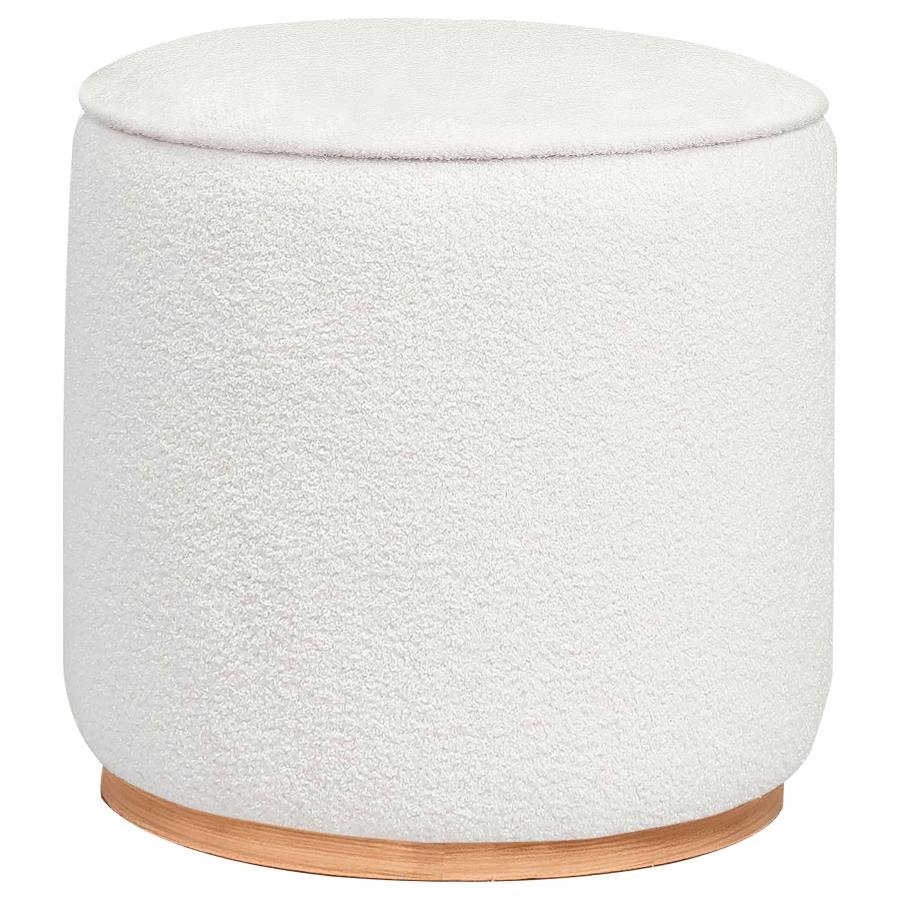 (image for) Zena Faux Sheepskin Upholstered Round Ottoman Ivory