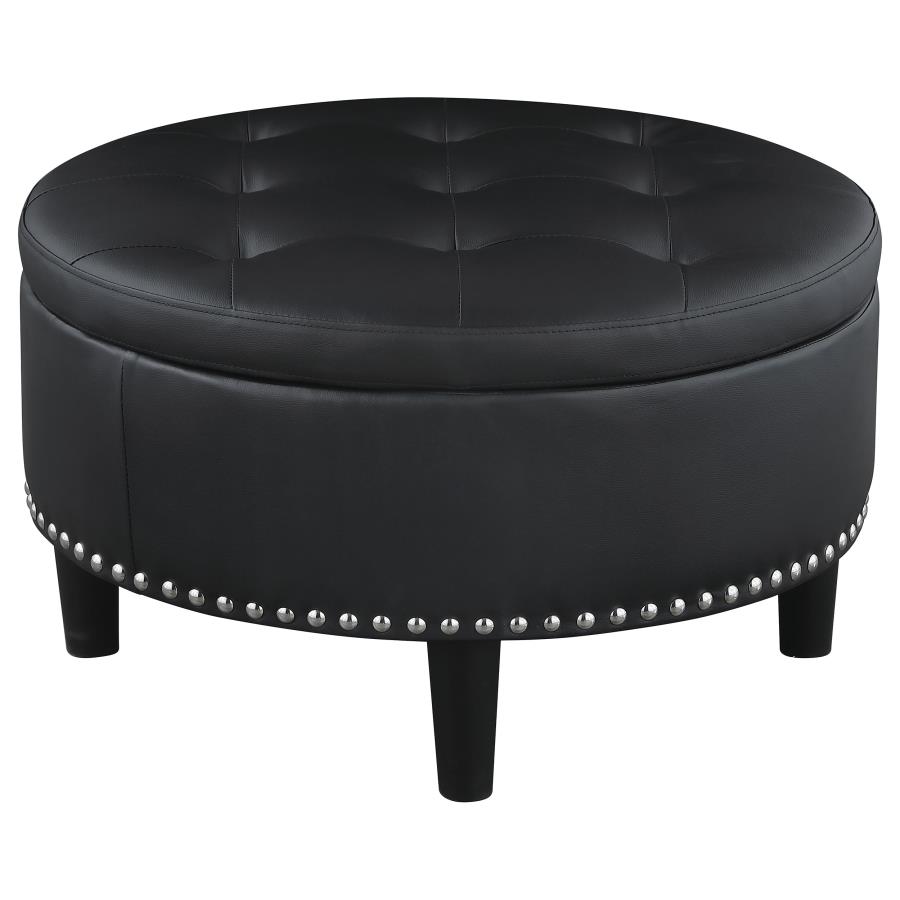 (image for) Jace Round Upholstered Storage Ottoman Black