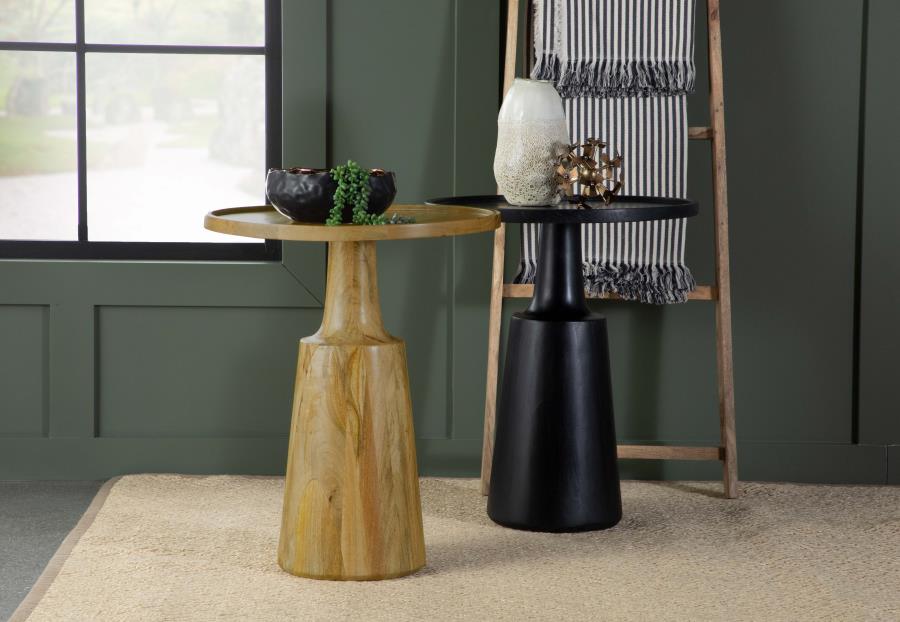 (image for) Ixia Round Solid Mango Wood Accent Side Table Black Stain