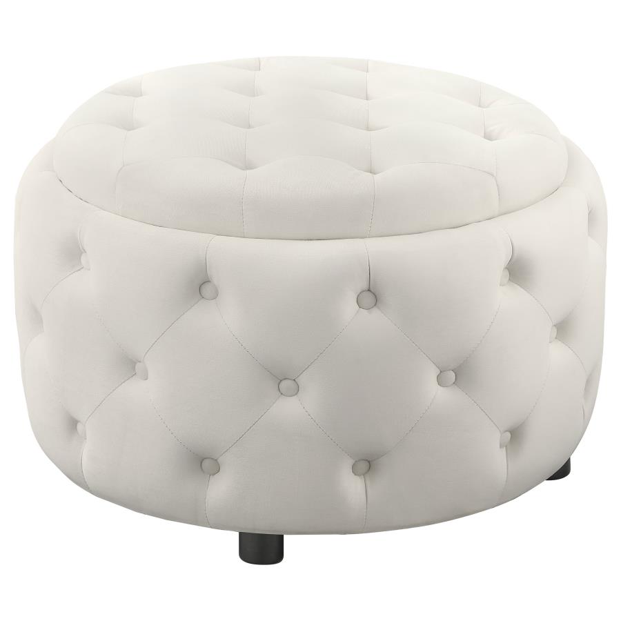 (image for) Angelina Round Upholstered Storage Ottoman Pearl