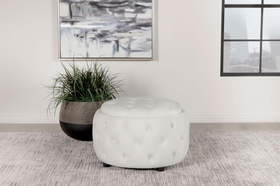 (image for) Angelina Round Upholstered Storage Ottoman Pearl