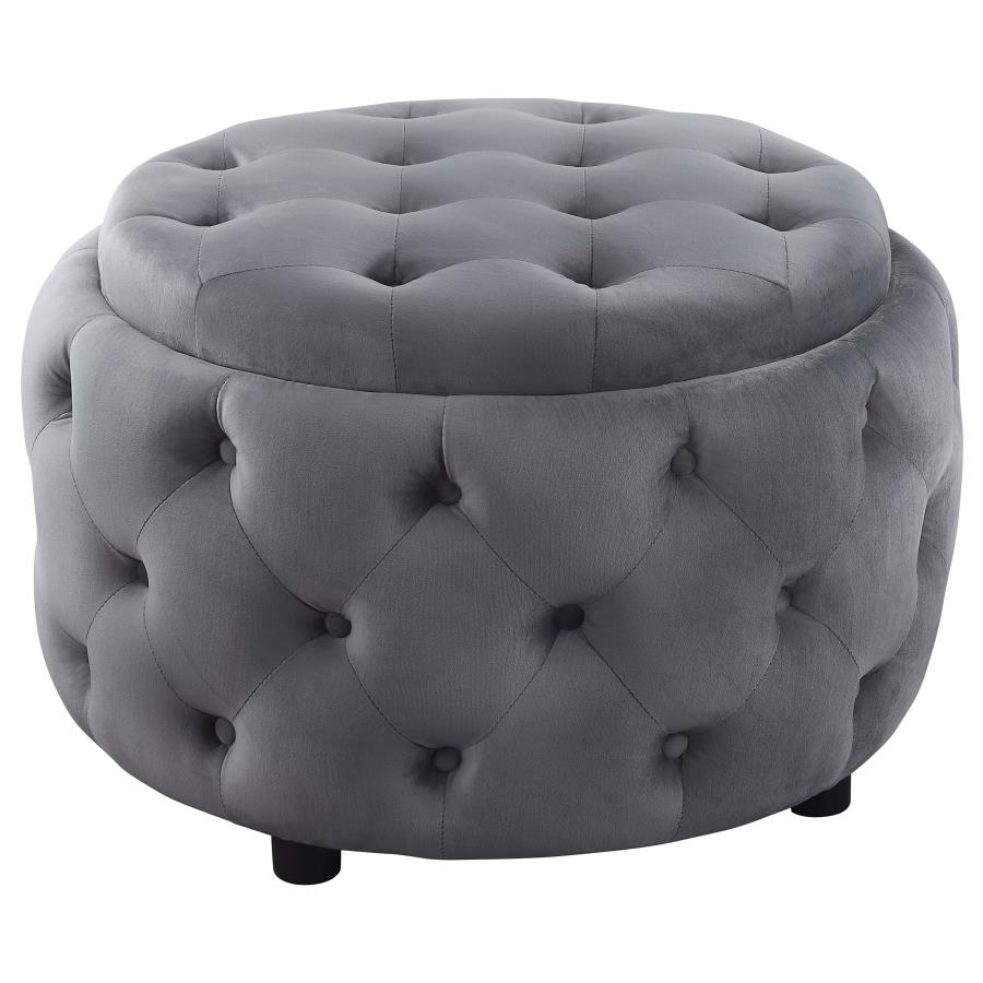 (image for) Angelina Round Upholstered Storage Ottoman Steel Grey