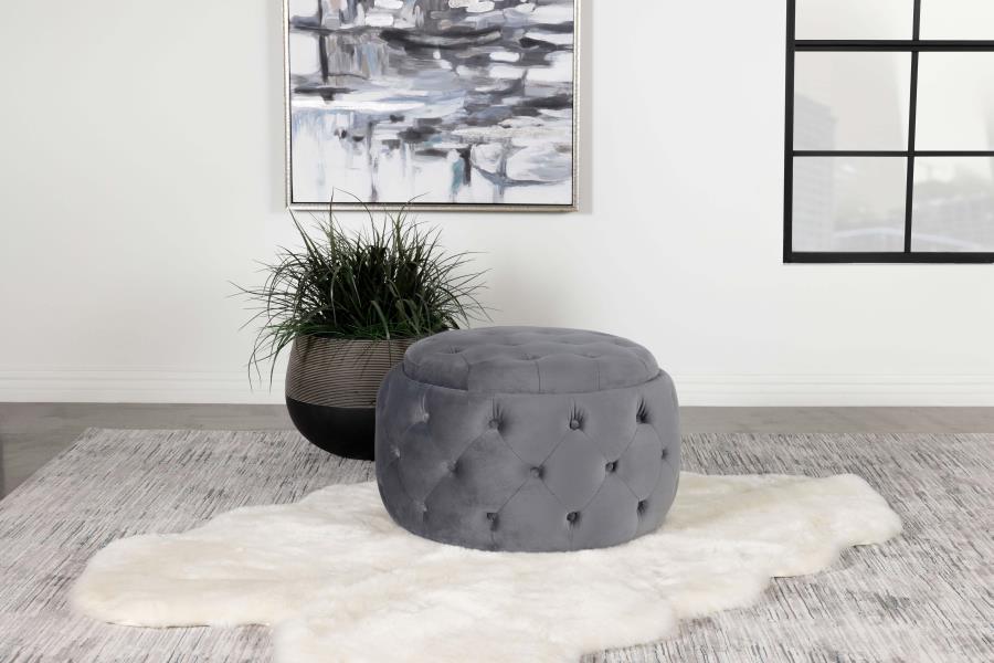 (image for) Angelina Round Upholstered Storage Ottoman Steel Grey