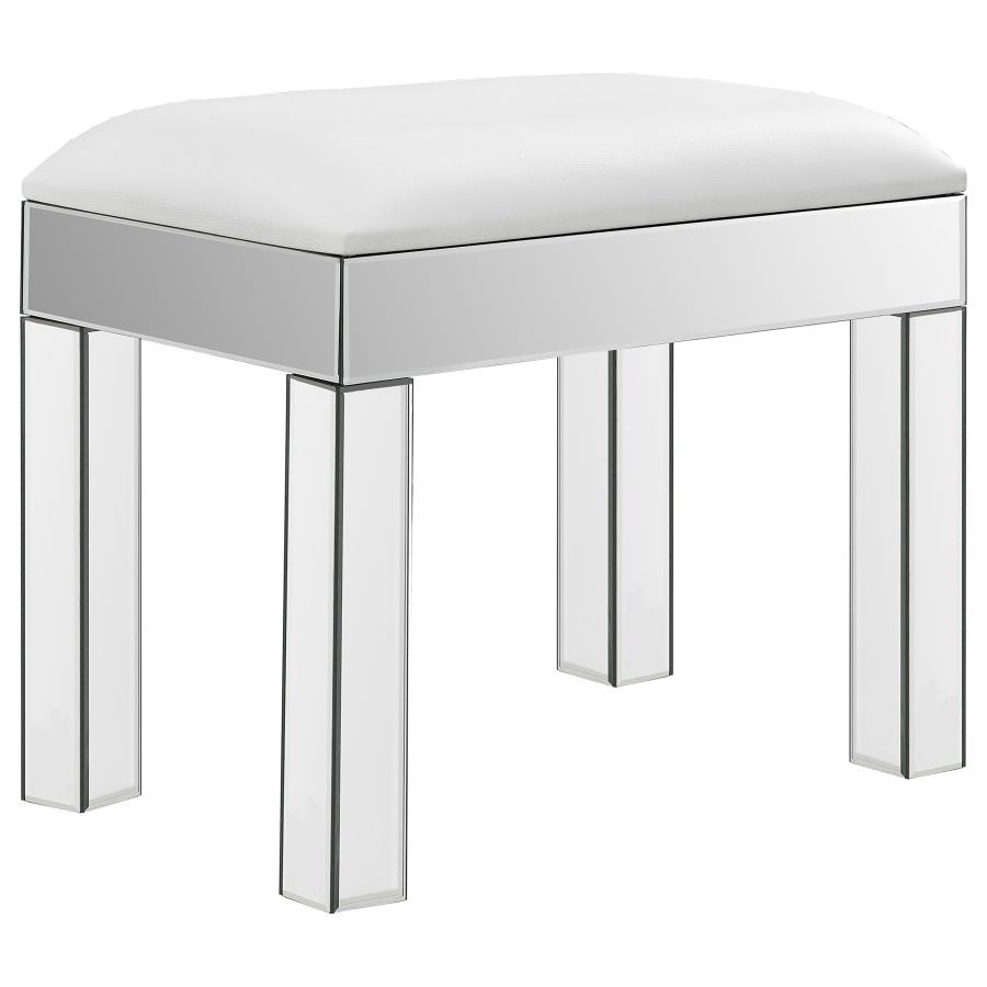 (image for) Roxie Rectangular Upholstered Vanity Stool White and Mirror