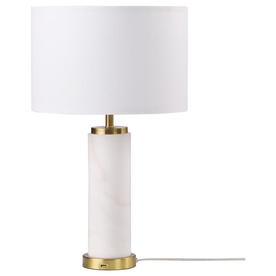 (image for) Lucius 25-inch Drum Shade Marble Body Table Lamp White