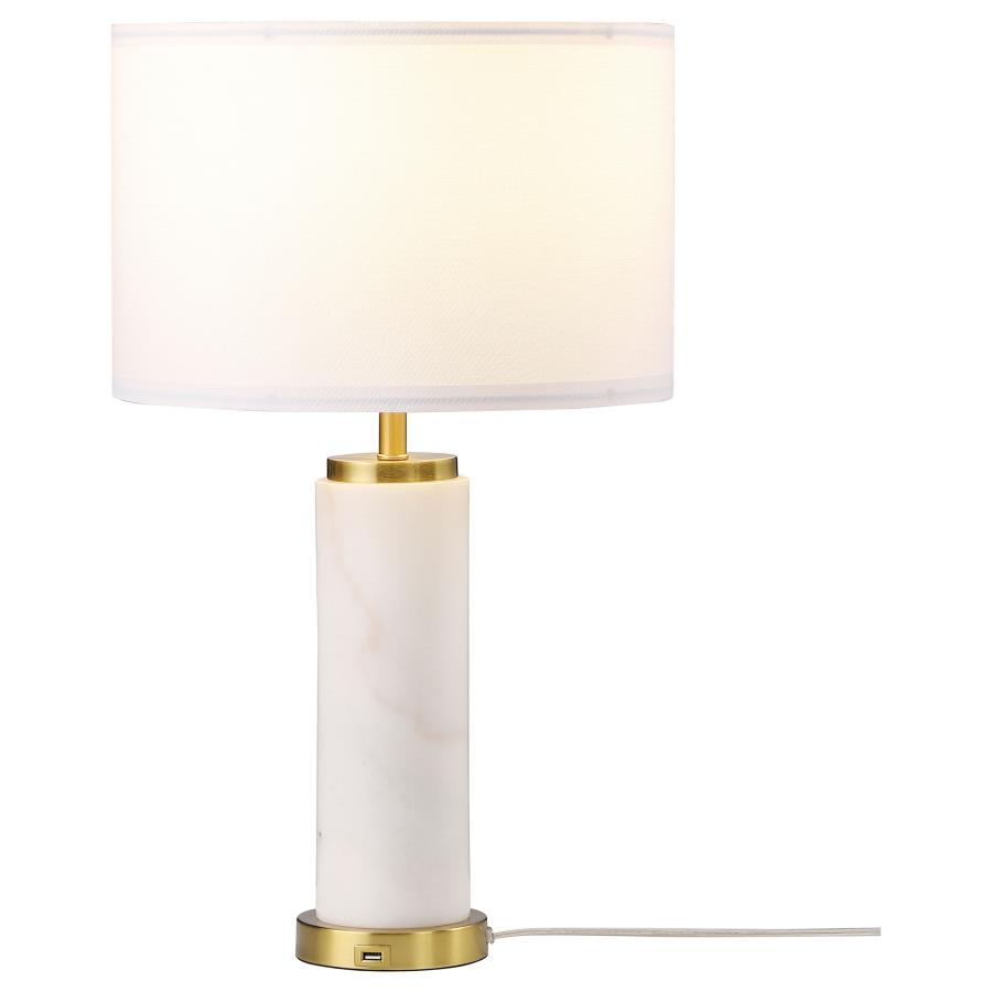 (image for) Lucius 25-inch Drum Shade Marble Body Table Lamp White