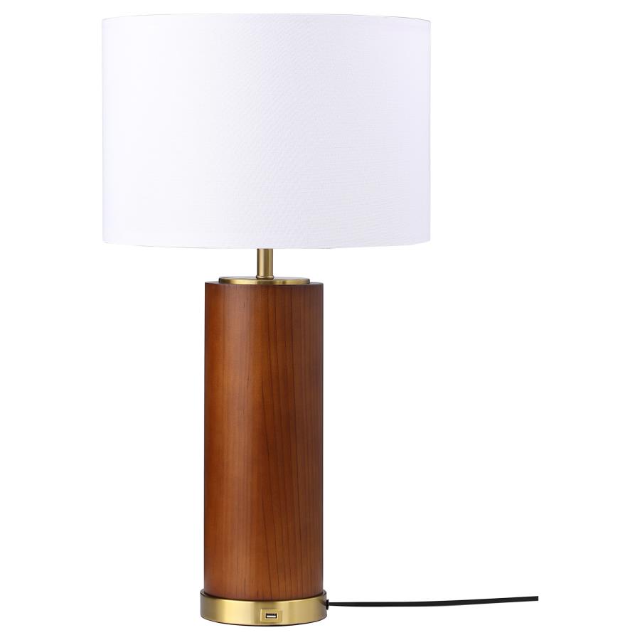 (image for) Aziel 28-inch Drum Shade Wood Frame Table Lamp Cappuccino - Click Image to Close