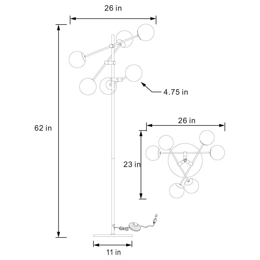 (image for) Exline 62-inch Molecular Smoked Orb Metal Floor Lamp Gold