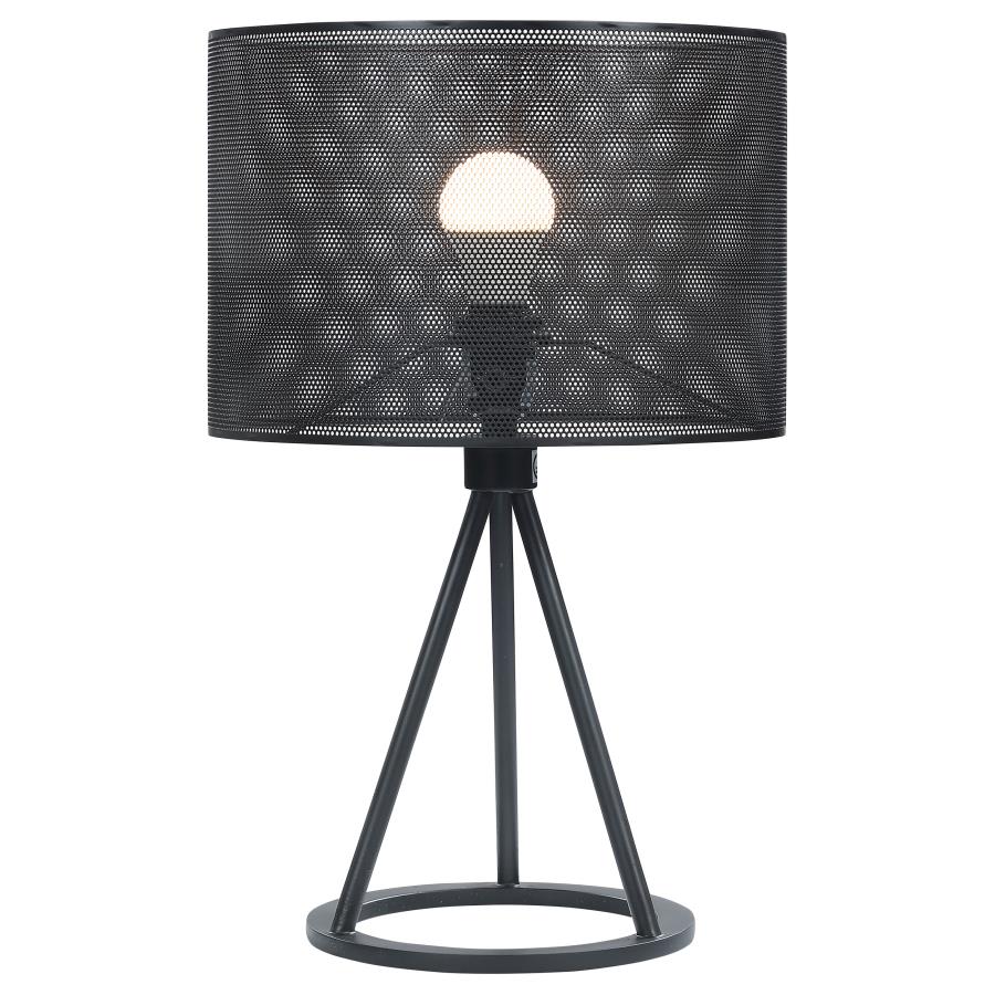 (image for) Chapin 19-inch Metal Mesh Drum Shade Table Lamp Black - Click Image to Close