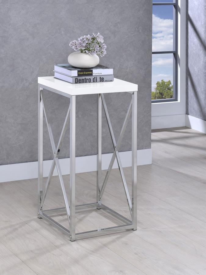 (image for) Edmund Square Accent Side Table White High Gloss and Chrome