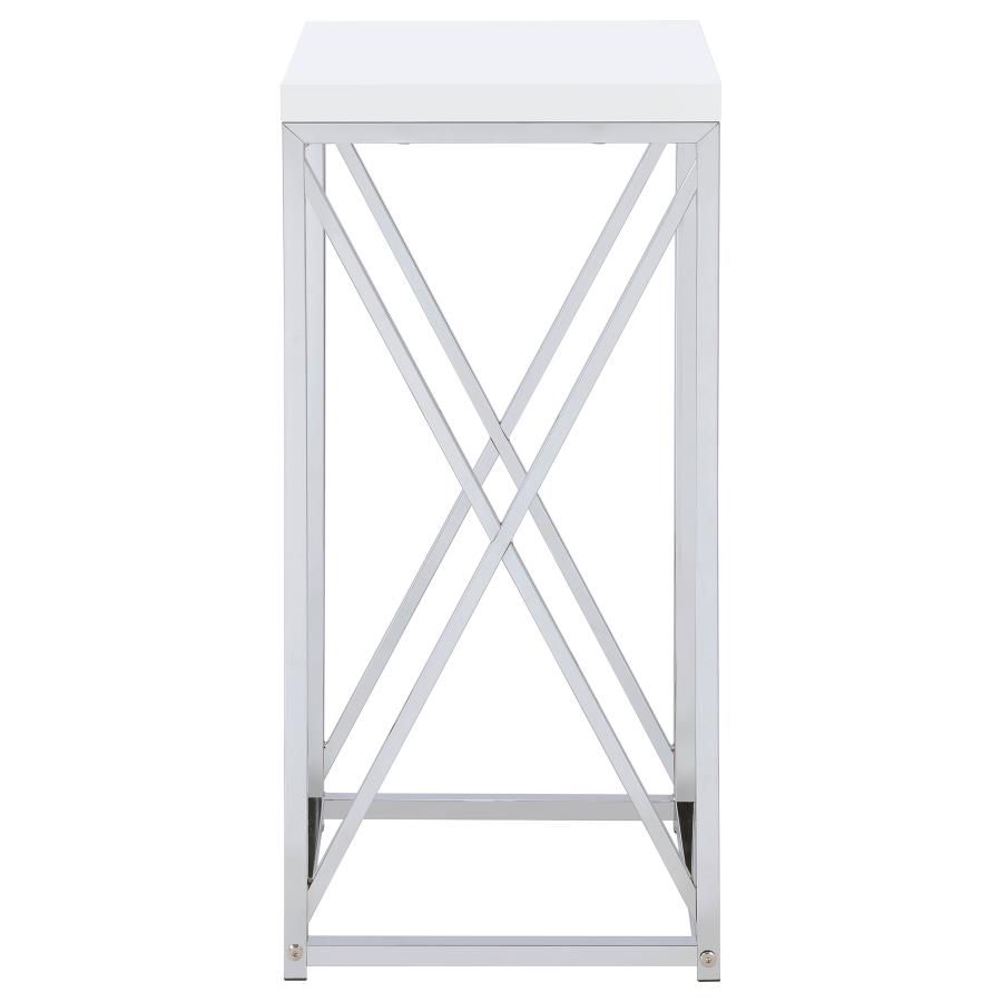 (image for) Edmund Square Accent Side Table White High Gloss and Chrome