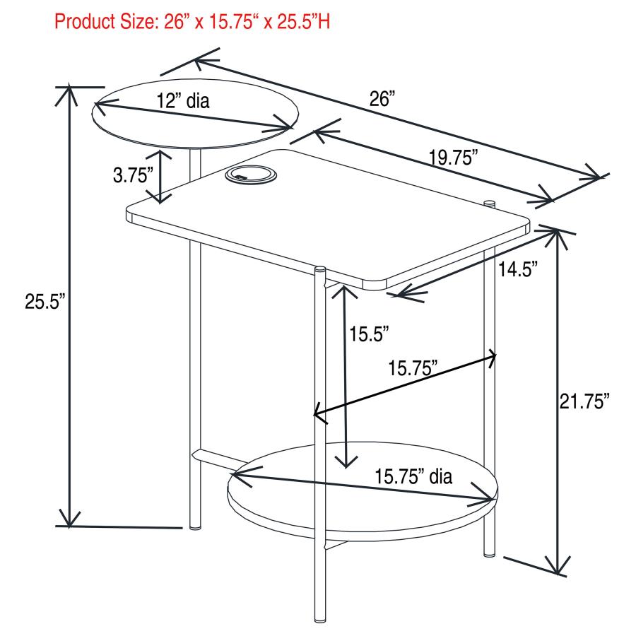 (image for) Ottilie 3-tier Side Table Wireless Charger White and Black