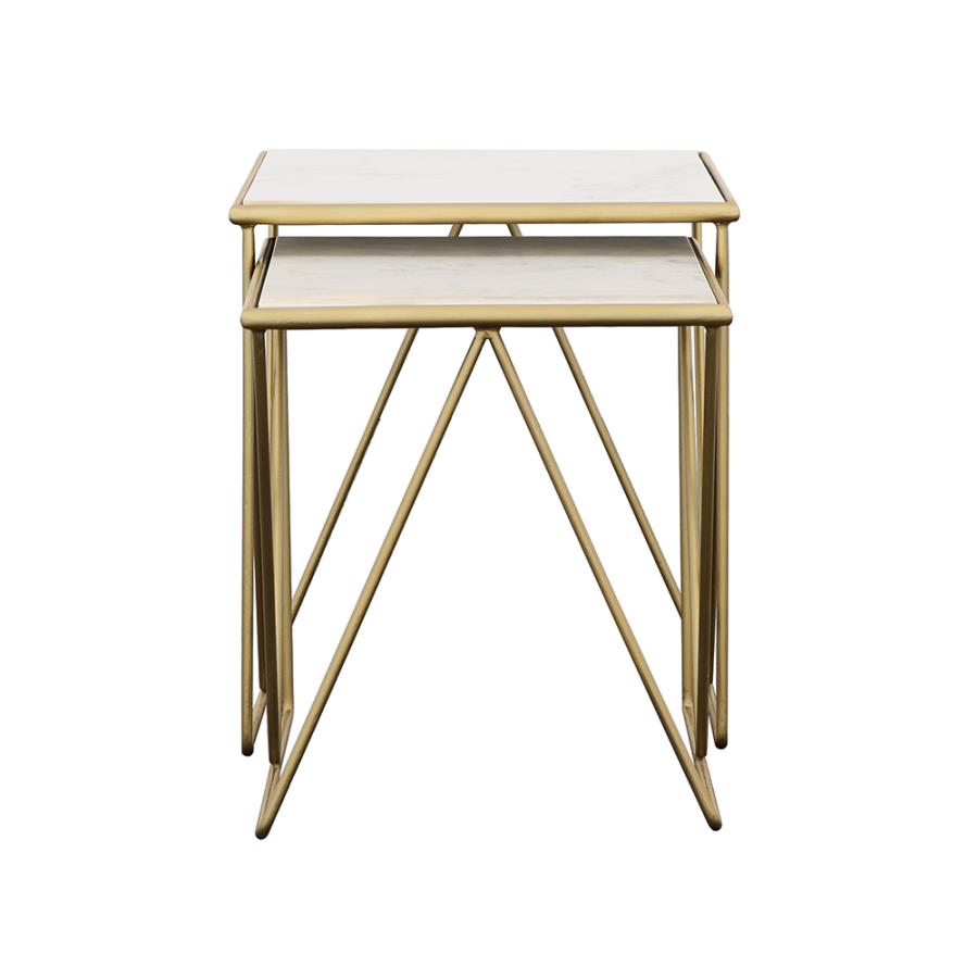 (image for) Bette 2-piece Marble Top Nesting Table Set White and Gold