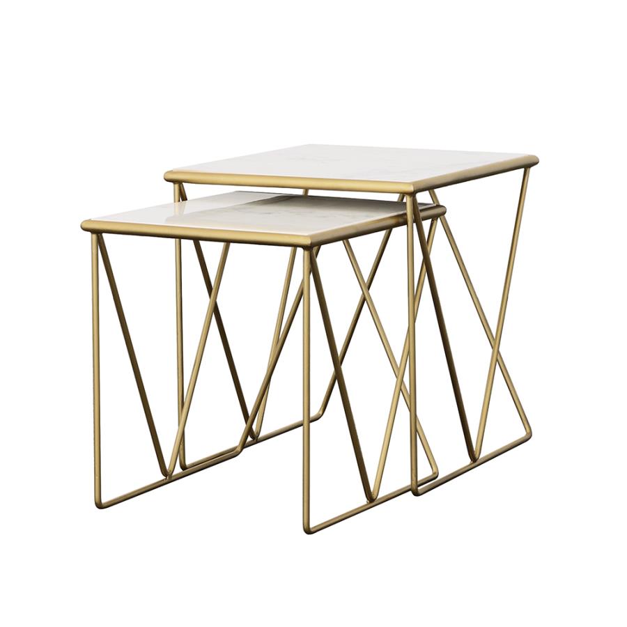 (image for) Bette 2-piece Marble Top Nesting Table Set White and Gold