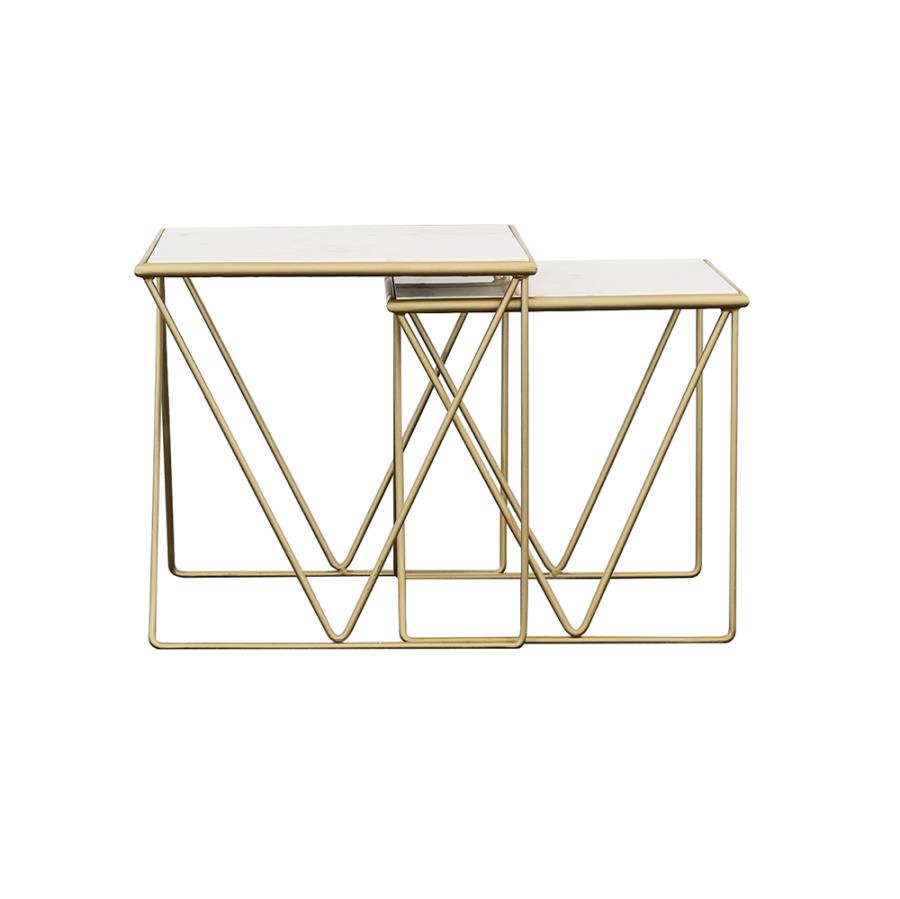 (image for) Bette 2-piece Marble Top Nesting Table Set White and Gold