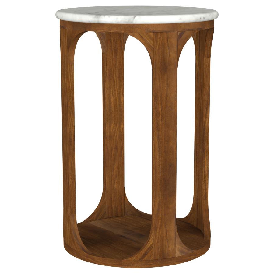 (image for) Berkeley Round Marble Top Side Table White and Brown