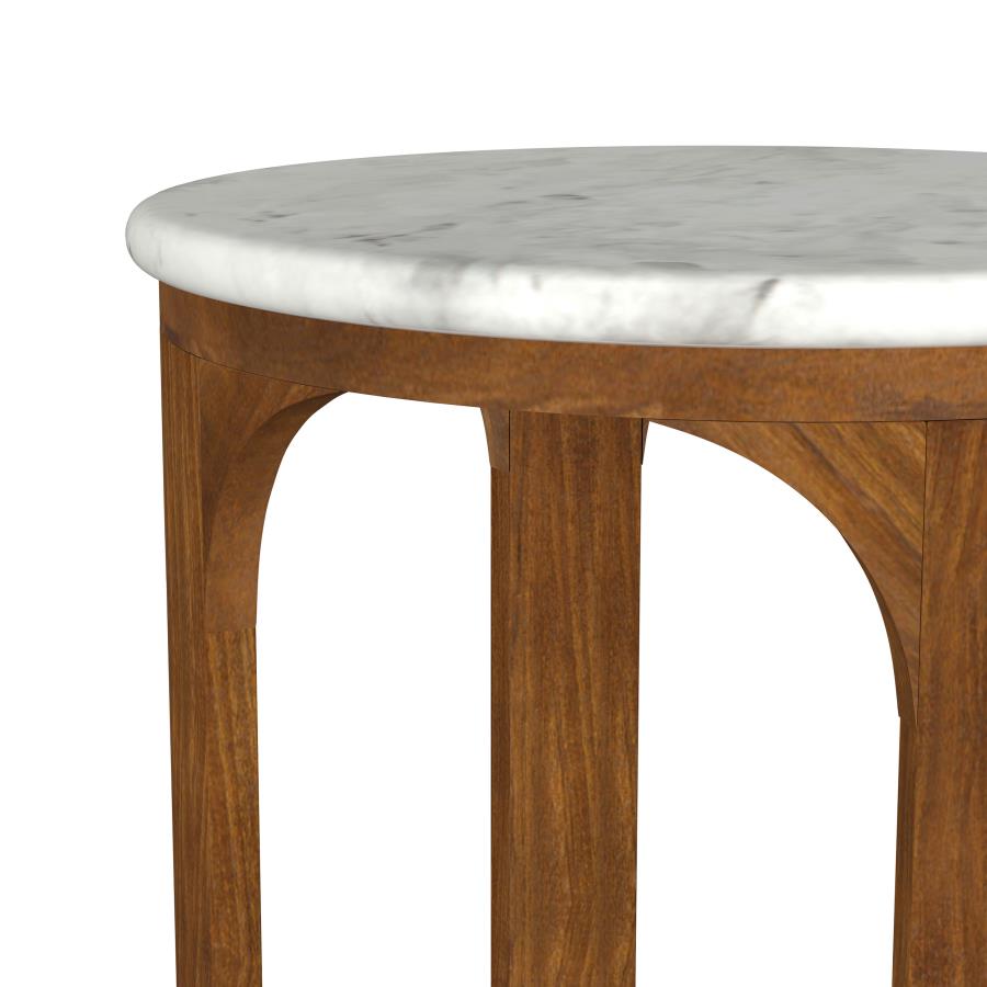 (image for) Berkeley Round Marble Top Side Table White and Brown